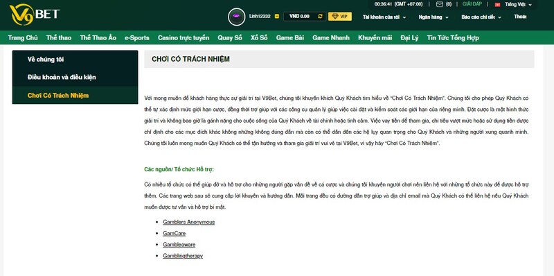 Trách nhiệm của v9bet với người chơi